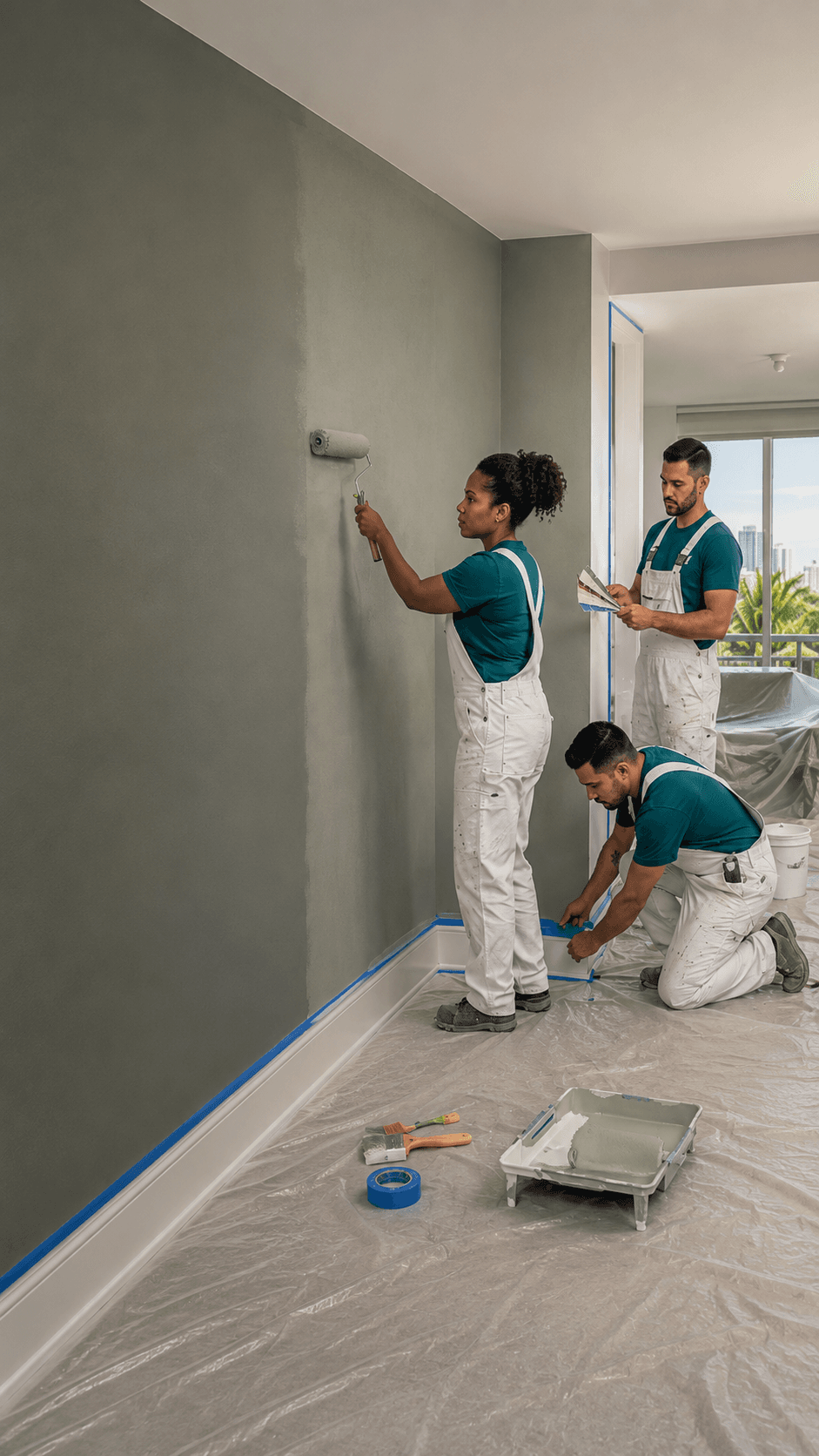 Pintura interior profesional en un hogar protegido en el área de Miami